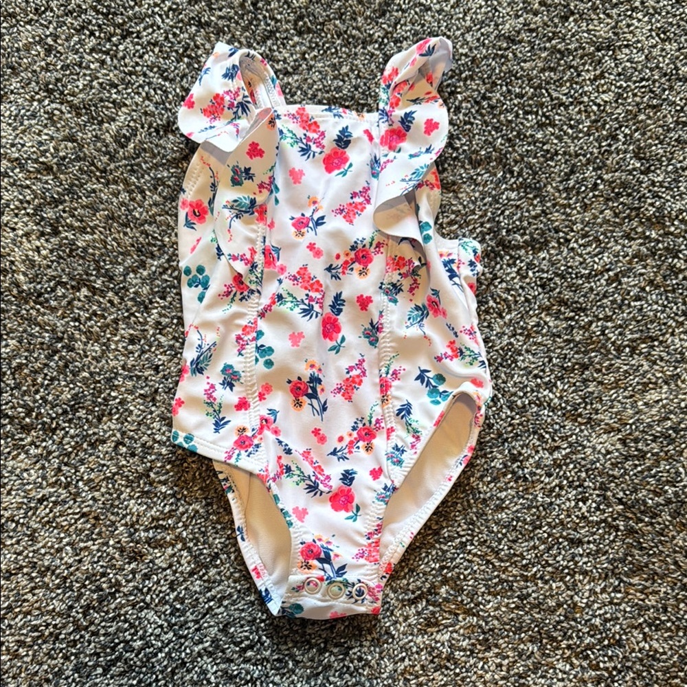 Snapper Rock Floral Kids Swim One Piece - White, Pink, Blue